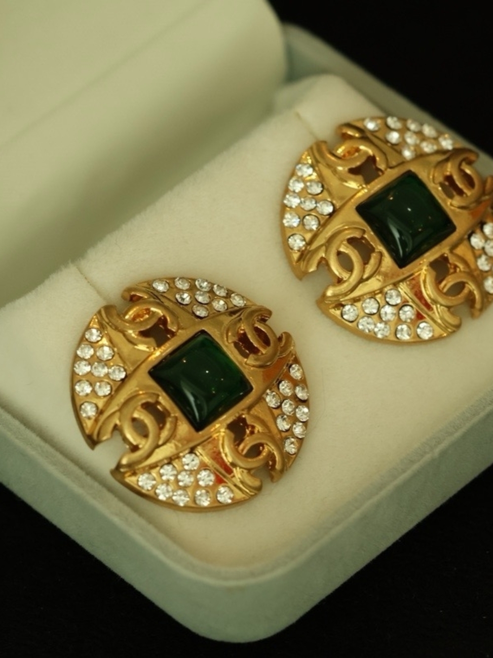 Gold-Tone Green Centerstone Crystal Clip-On Earrings